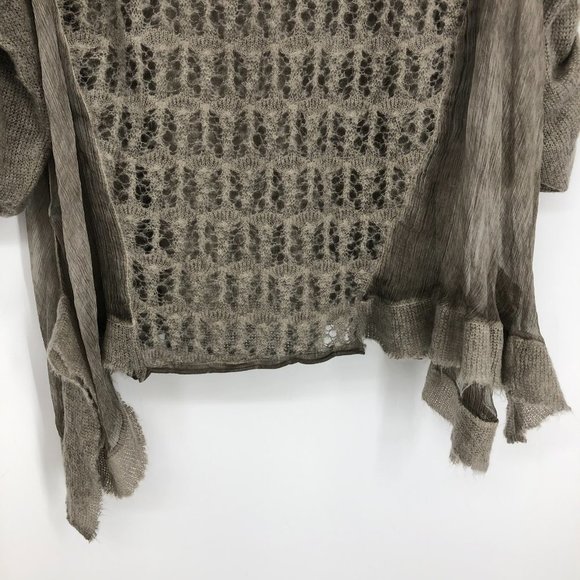 NWOT made in italy Taupe Sheer Eyelet Knit 1/2 Sleeve Oversized drape sweater - Picture 6 of 15
